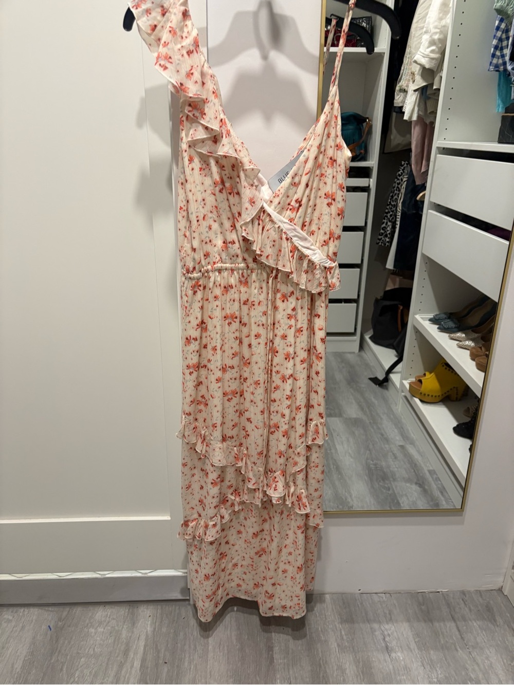 Blue Life Floral Ruffle Midi Dress in Cream - Picture 3 of 5